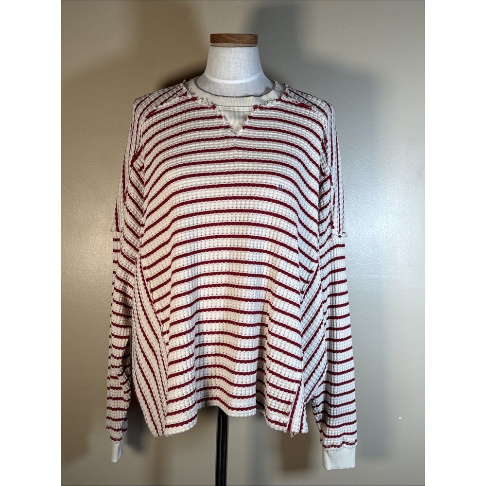 American Eagle This Feels Seriously Lived In Oversized Red Stripe Waffle Top XS